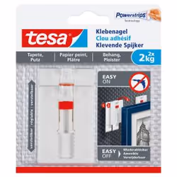 TESA 77777-00000, Intérieure, Crochet universel, Rouge, Blanc, Bande adhésive, 2 kg, Plâtre