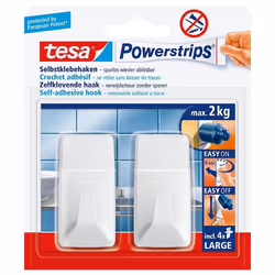 TESA Powerstrips, Intérieure, Crochet pour serviette, Blanc, Plastique, Bande adhésive, 2 kg