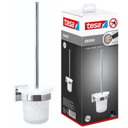 Tesa - Ekkro Ensemble mural brosse wc, finition brillante métal chromé, adhésif wall mounting technology, 390mm x 116mm x 147mm