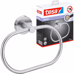 tesa Moon Porte-serviettes anneau, acier inoxydable look, adhésif, technologie sans percer, 53 mm x 184 mm x 130 mm Caractéri ...