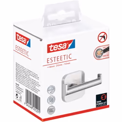 tesa ESTEETIC crochet double porte-serviettes, chromé - crochet de salle de bain avec solution de suspension double, pour mon ...