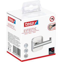 Tesa - esteetic crochet double porte-serviettes, chromé - crochet de salle de bain avec solution de suspension double, pour montage mural sans