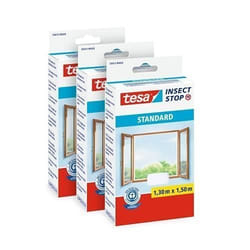 3 X Tesa Insect Stop Standard Moustiquaires Pour Fenêtres En Pack De 3 - Moustiquaire Découpable - Protection Contre Les Moustiques Sans Percer - 3 X Moustiquaire Blanche - 130 Cm X 150 Cm