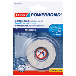 TESA Fixer Objets Special miroirs - Pour pièces humides, Adhésif double-face, Multicolore, 1,5 m, Intérieure, 19 mm, Blister