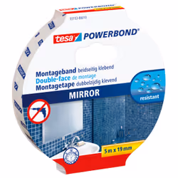 TESA Powerbond Miroir, Adhésif double-face, Blanc, 5 m, Plastique, Bois, 19 mm, 5000 mm