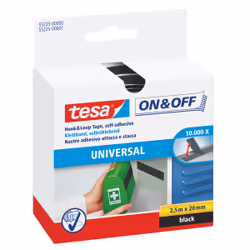 TESA On &amp; Off Bande auto-agrippante, Velours, Noir, 20 mm, 2,5 m, 1 pièce(s), Boîte