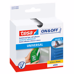 TESA On &amp; Off Bande auto-agrippante, Blanc, 20 mm, 2500 mm, 1 pièce(s), Ampoule