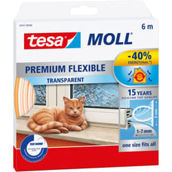 Tesa - moll Premium Flexible - Joint silicone autocollant pour isoler les interstices des fenêtres et des portes - Transparent - 6 m x 9 mm x 7 mm