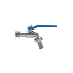ASW - vanne de sortie à bille 422508 3/4", poignée bleue, laiton chromé mat, avec raccord de tuyau