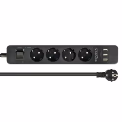 DeLOCK 11209, 1,5 m, Intérieure, Type F, Type F (CEE 7/4), Noir, 4 sortie(s) CA