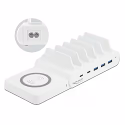 DeLOCK USB and Wireless Charger 2 x USB Type-C PD + 3 x USB Type-A with 110 W Autonome Blanc
