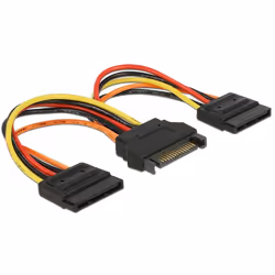 DeLOCK 60143, 0,15 m, SATA 15 broches, 2 x SATA 15 broches, Mâle, Femelle, Noir, Orange, Rouge, Jaune