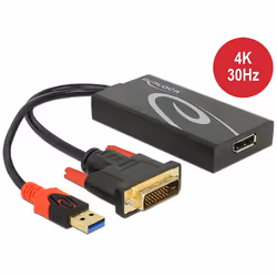 DeLOCK 0.3m, DVI 24+1 + USB-A/Displayport 20p, 0,3 m, DVI-D + USB, HDMI, Mâle, Femelle, 3840 x 2160 pixels