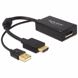 DeLOCK 0.245m HDMI+USB2.0-A/DisplayPort, 0,254 m, HDMI + USB, DisplayPort, Mâle, Femelle, Or