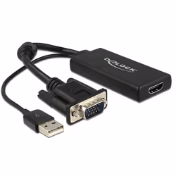 DeLOCK 0.25m VGA+USB2.0-A/HDMI, 0,25 m, HDMI, VGA (D-Sub) + USB, Femelle, Mâle, 1920 x 1080 pixels