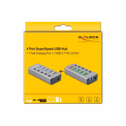 DeLOCK Hub USB 5 Gbps avec 4 ports + 1 port de chargement rapide + 1 port USB-C PD 3.0 avec interrupteur et voyant - Vue supplémentaire 5