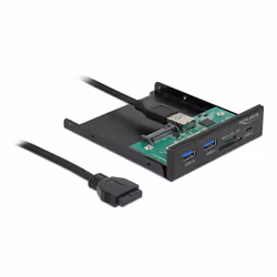 DeLOCK 64058, Façade, Métal, Noir, 8,89 cm (3.5"), 2 x USB A 3.2 Gen 1, 1 x USB C 3.2 Gen 1, 1 x Micro SD slot, 1 x SD slot, ...