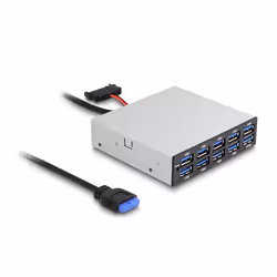 DeLOCK 64208, USB pin header (19 pin), USB 3.2 Gen 1 (3.1 Gen 1) Type-A, 5000 Mbit/s, Noir, Gris, Métal, 95 mm