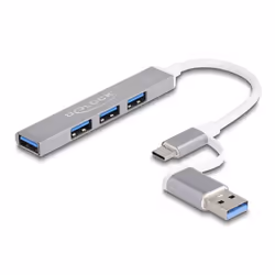 DeLOCK 64214, USB 3.2 Gen 1 (3.1 Gen 1) Type-A + Type-C, USB 2.0, USB 3.2 Gen 1 (3.1 Gen 1) Type-A, 5000 Mbit/s, Argent, Méta ...