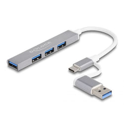 DeLOCK 64214 hub & concentrateur USB 3.2 Gen 1 (3.1 Gen 1) Type-A + Type-C 5000 Mbit/s Argent