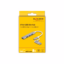 DeLOCK 64214 hub & concentrateur USB 3.2 Gen 1 (3.1 Gen 1) Type-A + Type-C 5000 Mbit/s Argent