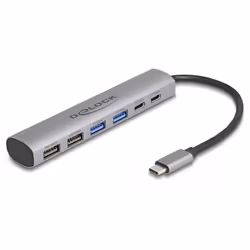 DeLOCK 64232, Avec fil, USB 3.2 Gen 1 (3.1 Gen 1) Type-A + Type-C, Gris, Aluminium, 25 mm, 125 mm