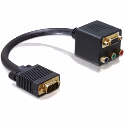 DeLOCK Adapter VGA male to VGA + 3x Cinch female, 0,2 m, VGA (D-Sub), VGA (D-Sub) + 3 x RCA, Mâle, Femelle, Noir