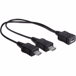 DeLOCK 20.5cm, USB micro-B - 2 x USB micro-B, 0,205 m, Micro-USB B, 2 x Micro-USB B, USB 2.0, Mâle/Femelle, Noir