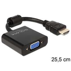 DeLOCK 65512 câble vidéo et adaptateur 0,254 m VGA (D-Sub) HDMI Type A (Standard) Noir