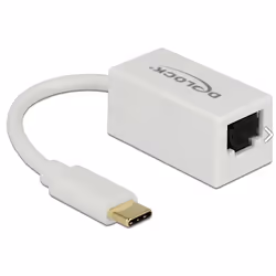 DeLOCK 65906, USB Type-C, RJ-45, RJ-45, Blanc, 0,135 m, Activité, Énergie