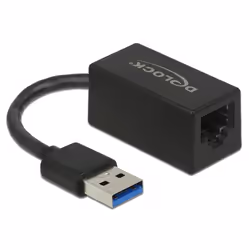 DeLOCK Adaptateur SuperSpeed USB (USB 3.2 Gen 1) avec USB Type-A mâle > Gigabit LAN 10/100/1000 Mbps compact noir, USB 3.2 ...