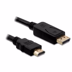 DeLOCK Cable Displayport > HDMI m/m 2m, 2 m, Noir, Mâle/Mâle, Displayport/HDMI