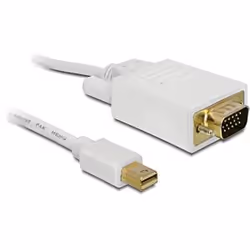 DeLOCK mini Displayport &gt; VGA 15 pin male 1m, 1 m, VGA (D-Sub), Mini DisplayPort, Mâle, Mâle, Blanc