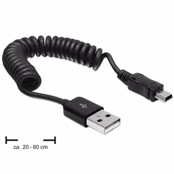 DeLOCK USB 2.0/USB mini 0.6m, 0,6 m, USB A, Mini-USB A, USB 2.0, Mâle/Mâle, Noir