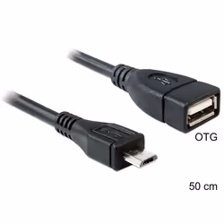 DeLOCK 50cm USB micro-B/USB2.0-A, 0,5 m, Micro-USB B, USB A, USB 2.0, Mâle/Femelle, Noir