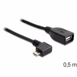 DeLOCK USB micro-B - USB 2.0-A, 0.5m, 0,5 m, Micro-USB B, USB A, USB 2.0, Mâle/Femelle, Noir