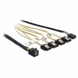 DeLOCK 1m, Mini SAS HD SFF-8643/4xSATA 7p, 1 m, Mini SAS HD SFF-8643, 4 x SATA 7p, Mâle/Femelle, Noir, Argent, Jaune