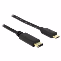 DeLOCK 2m, USB2.0-C/USB2.0 Micro-B, 2 m, Micro-USB B, USB C, USB 2.0, Mâle/Mâle, Noir