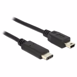 DeLOCK 0.5m, USB2.0-C/USB2.0 Mini-B, 0,5 m, Mini-USB B, USB C, USB 2.0, Mâle/Mâle, Noir