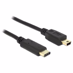DeLOCK 2m, USB2.0-C/USB2.0 Mini-B, 2 m, Mini-USB B, USB C, USB 2.0, Mâle/Mâle, Noir