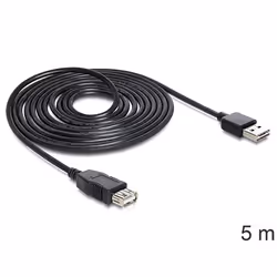 DeLOCK EASY-USB 2.0-A - USB 2.0-A, 5m, 5 m, USB A, USB A, USB 2.0, Mâle/Femelle, Noir
