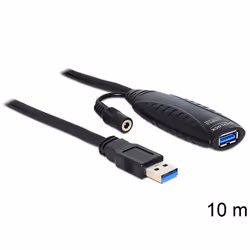DeLOCK USB3.0-A - USB3.0-A, 10m, 10 m, USB A, USB A, USB 3.2 Gen 1 (3.1 Gen 1), Mâle/Femelle, Noir