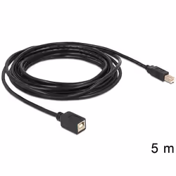 DeLOCK 83429, 5 m, USB B, USB B, USB 2.0, Mâle/Femelle, Noir