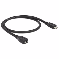 DeLOCK 0.5m USB 2.0, 0,5 m, Micro-USB B, Micro-USB B, USB 2.0, Mâle/Femelle, Noir