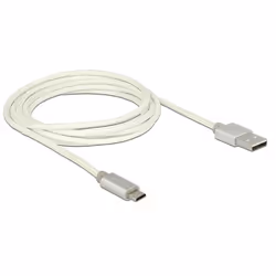 DeLOCK 2m, USB2.0-A/USB2.0 Micro-B câble USB USB A Micro-USB B Argent, Blanc