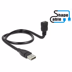 DeLOCK 0.5m, USB2.0-A/USB2.0 Micro-B, 0,5 m, USB A, Micro-USB B, USB 2.0, Mâle/Femelle, Noir