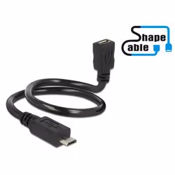 DeLOCK 0.35m, 2xUSB2.0 Micro-B, 0,35 m, Micro-USB B, Micro-USB B, USB 2.0, Mâle/Femelle, Noir
