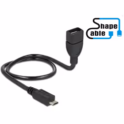 DeLOCK 0.5m, USB2.0 Micro-B/USB2.0-A, 0,5 m, Micro-USB B, USB A, USB 2.0, Mâle/Femelle, Noir