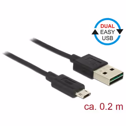 DeLOCK 84804, 0,2 m, USB A, Micro-USB B, USB 2.0, 480 Mbit/s, Noir