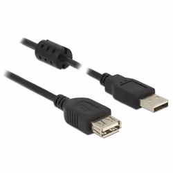 DeLOCK 2m, 2xUSB 2.0-A, 2 m, USB A, USB A, USB 2.0, Mâle/Femelle, Noir